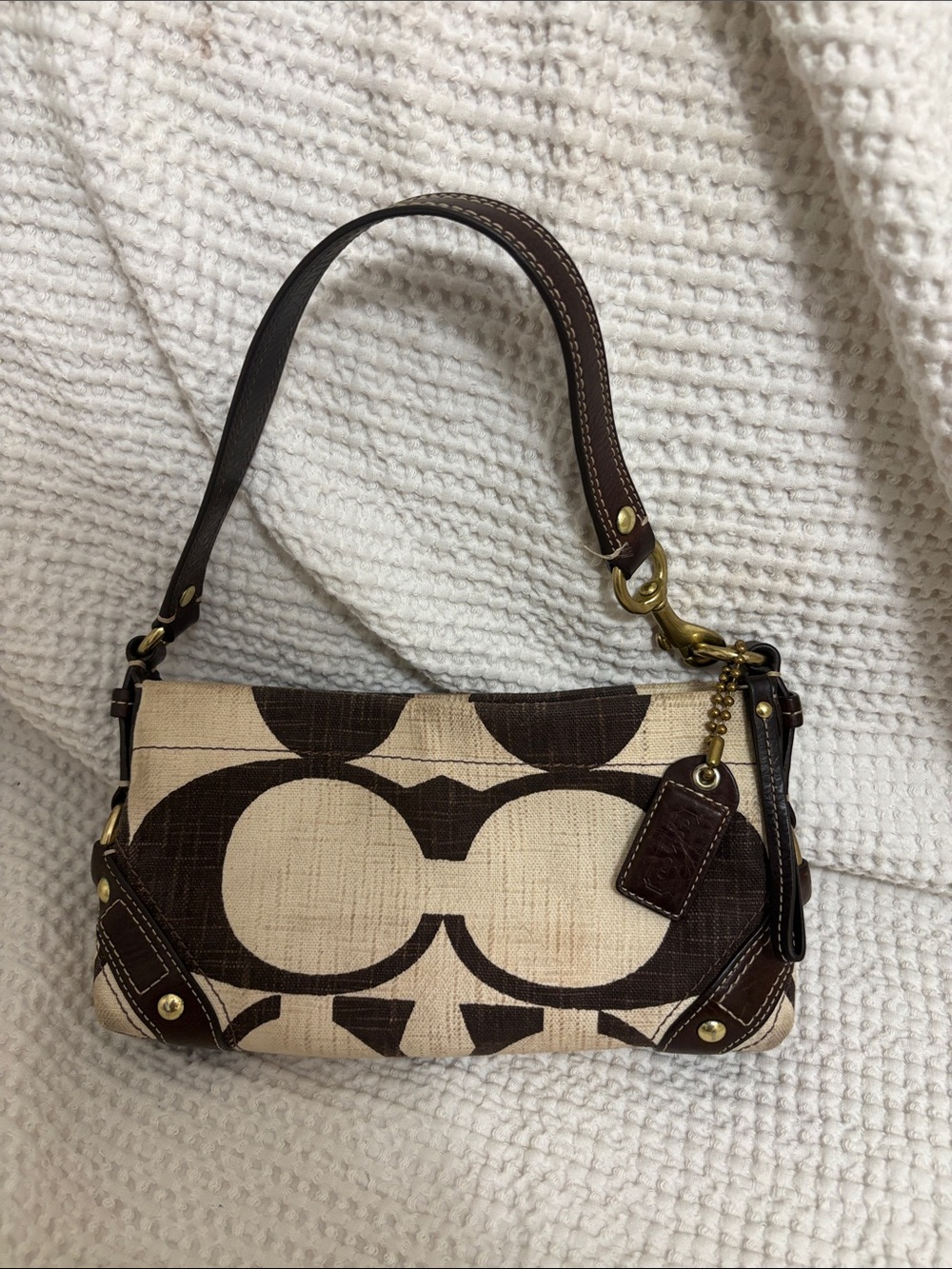 Coach Signature Canvas Mini Shoulder Bag in Brown and Cream